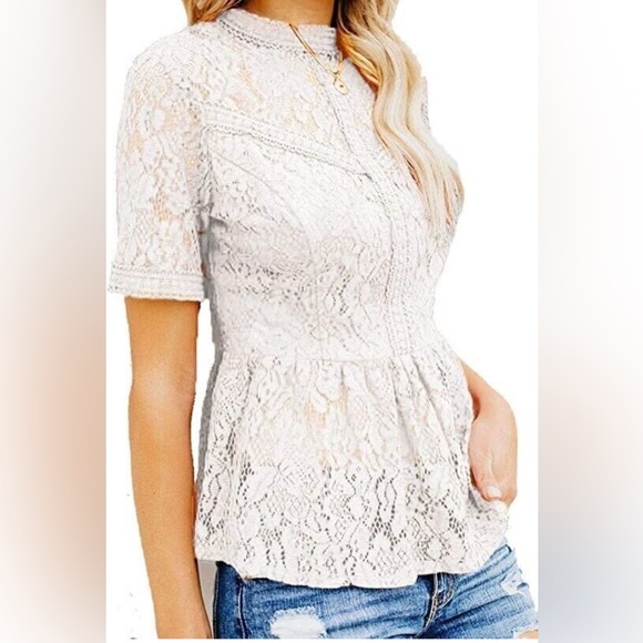 Tobrief Tops - Tobrief  White Lace blouse